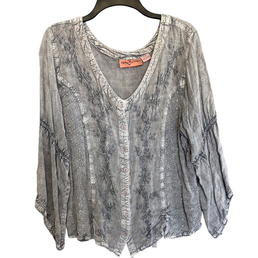 Agan Traders XL/1X  Embroidered Peasant Cottagecore Bell Sleeve Boho Festival